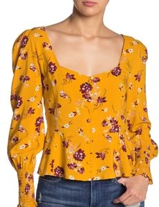 💛Yellow Floral Long Sleeve Smocked Blouse💛